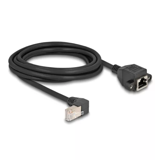 Delock Hálózat bővítő kábel S/FTP RJ45 apa 90  hajlított - RJ45 beépített anya Cat.6A 3 m fekete (80313)