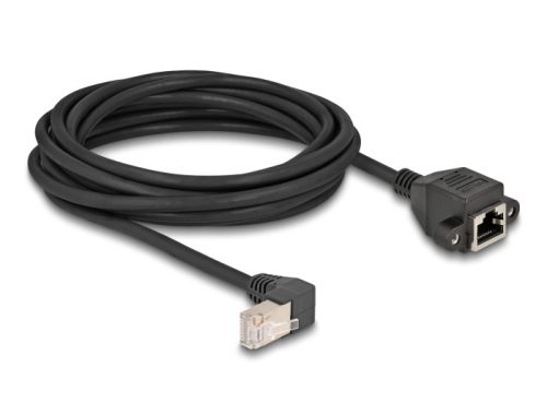 Delock Hálózat bővítő kábel S/FTP RJ45 apa 90  hajlított - RJ45 beépített anya Cat.6A 5 m fekete