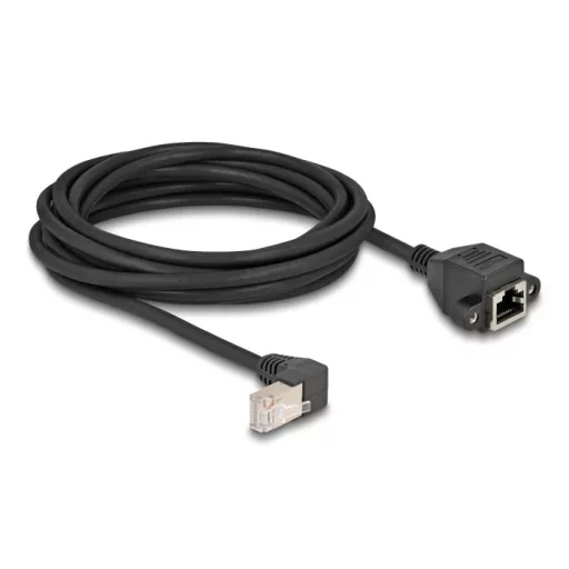 Delock Hálózat bővítő kábel S/FTP RJ45 apa 90  hajlított - RJ45 beépített anya Cat.6A 5 m fekete (80314)