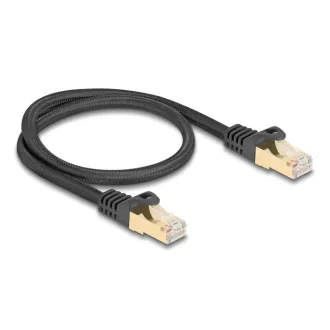   Delock RJ45 hálózati kábel fonott borítással Cat.6A S/FTP apa - apa 0,5 m fekete (80316)