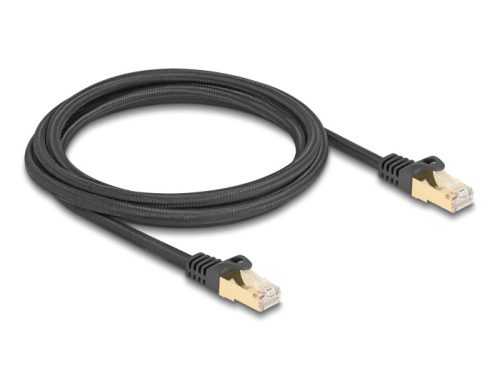 Delock RJ45 hálózati kábel fonott borítással Cat.6A S/FTP apa - apa 2 m fekete