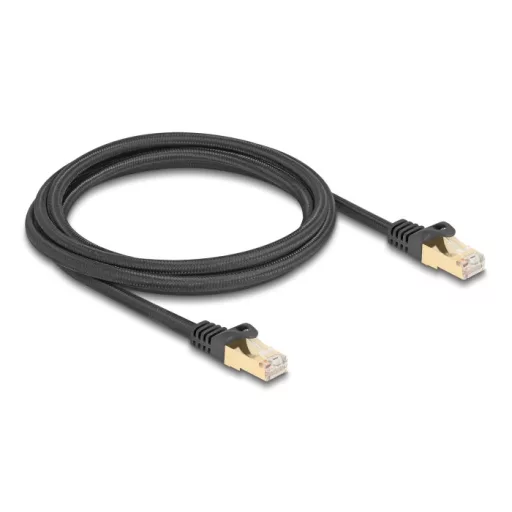 Delock RJ45 hálózati kábel fonott borítással Cat.6A S/FTP apa - apa 2 m fekete (80318)