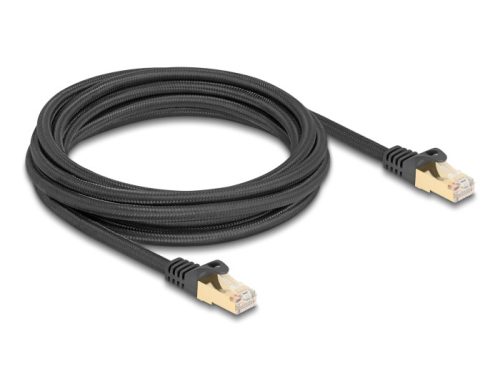 Delock RJ45 hálózati kábel fonott borítással Cat.6A S/FTP apa - apa 3 m fekete