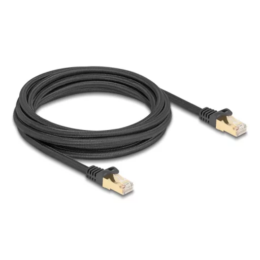 Delock RJ45 hálózati kábel fonott borítással Cat.6A S/FTP apa - apa 3 m fekete (80319)
