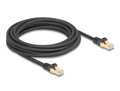 Delock RJ45 hálózati kábel fonott borítással Cat.6A S/FTP apa - apa 5 m fekete