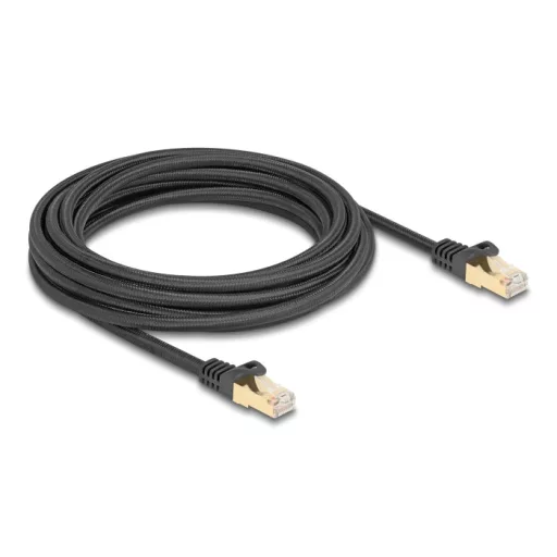 Delock RJ45 hálózati kábel fonott borítással Cat.6A S/FTP apa - apa 5 m fekete (80320)