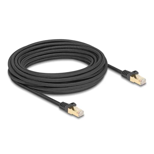 Delock RJ45 hálózati kábel fonott borítással Cat.6A S/FTP apa - apa 10 m fekete (80322)