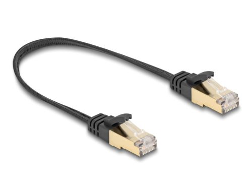 Delock RJ45 lapos hálózati kábel fonott borítással Cat.6A U/FTP apa - apa 0,25 m fekete