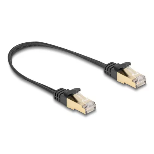 Delock RJ45 lapos hálózati kábel fonott borítással Cat.6A U/FTP apa - apa 0,25 m fekete (80323)