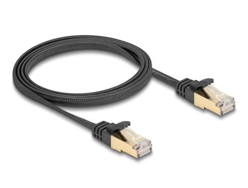 Delock RJ45 lapos hálózati kábel fonott borítással Cat.6A U/FTP apa - apa 1 m fekete