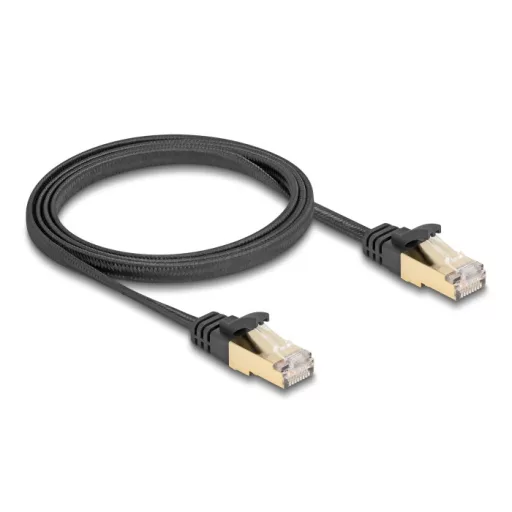 Delock RJ45 lapos hálózati kábel fonott borítással Cat.6A U/FTP apa - apa 1 m fekete (80325)