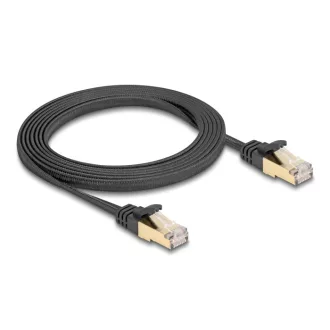   Delock RJ45 lapos hálózati kábel fonott borítással Cat.6A U/FTP apa - apa 2 m fekete (80326)