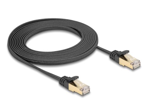 Delock RJ45 lapos hálózati kábel fonott borítással Cat.6A U/FTP apa - apa 3 m fekete