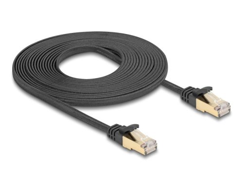 Delock RJ45 lapos hálózati kábel fonott borítással Cat.6A U/FTP apa - apa 5 m fekete