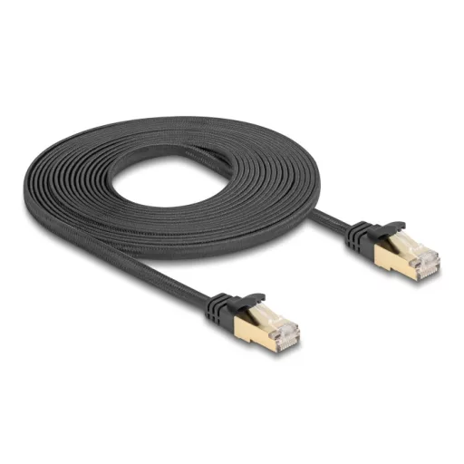Delock RJ45 lapos hálózati kábel fonott borítással Cat.6A U/FTP apa - apa 5 m fekete (80328)