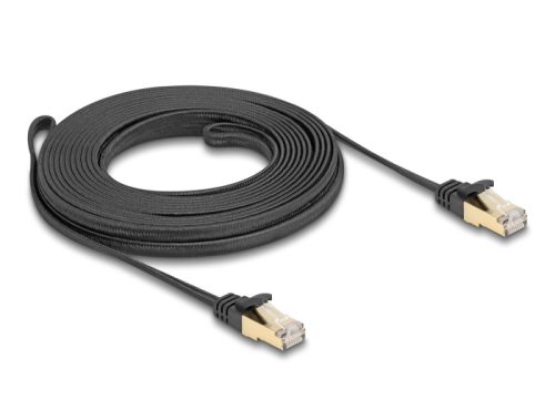 Delock RJ45 lapos hálózati kábel fonott borítással Cat.6A U/FTP apa - apa 7,5 m fekete