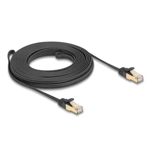Delock RJ45 lapos hálózati kábel fonott borítással Cat.6A U/FTP apa - apa 7,5 m fekete (80329)