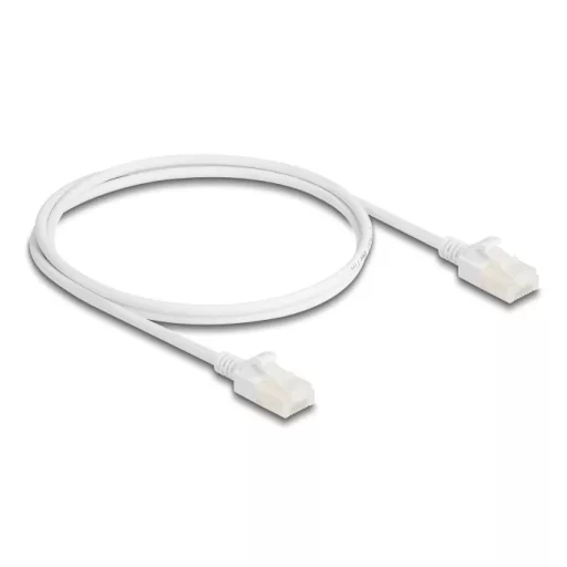Delock RJ45 hálózati kábel Cat.6A apa   apa robosztus csatlakozóval ipari felhasználásra U/UTP Slim 1 m, fehér (80359)