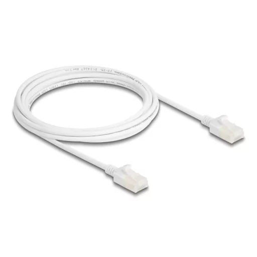 Delock RJ45 hálózati kábel Cat.6A apa   apa robosztus csatlakozóval ipari felhasználásra U/UTP Slim 3 m, fehér (80361)