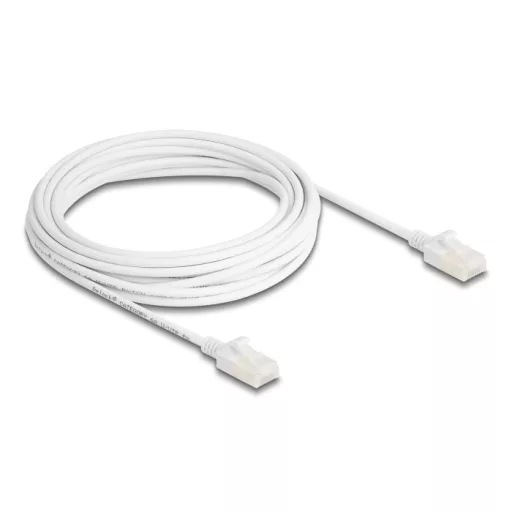Delock RJ45 hálózati kábel Cat.6A apa   apa robosztus csatlakozóval ipari felhasználásra U/UTP Slim 5 m, fehér (80362)