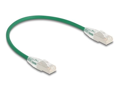 Delock RJ45 hálózati kábel Cable Cat.6A apa   apa hajlított csatlakozóval U/FTP Slim 0,3 m, zöld (80363)