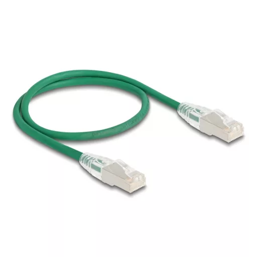 Delock RJ45 hálózati kábel Cable Cat.6A apa   apa hajlított csatlakozóval U/FTP Slim 0,5 m, zöld (80364)