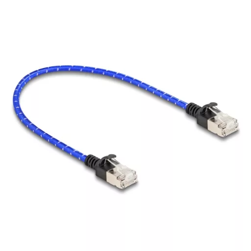 Delock RJ45 hálózati kábel fonott borítással Cat.6A U/FTP Slim, 0,3 m, kék (80375)