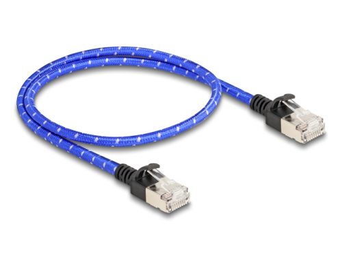 Delock RJ45 hálózati kábel fonott borítással Cat.6A U/FTP Slim, 0,5 m, kék