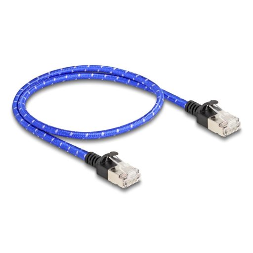 Delock RJ45 hálózati kábel fonott borítással Cat.6A U/FTP Slim, 0,5 m, kék (80376)