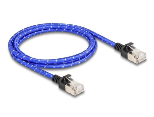 Delock RJ45 hálózati kábel fonott borítással Cat.6A U/FTP Slim, 1 m, kék (80377)