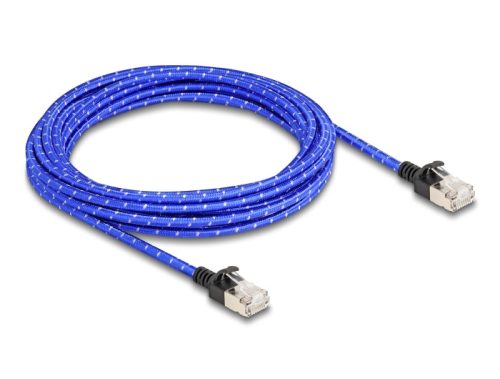 Delock RJ45 hálózati kábel fonott borítással Cat.6A U/FTP Slim, 5 m, kék (80380)