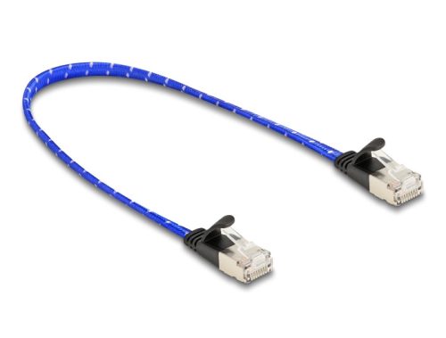 Delock RJ45 lapos hálózati kábel fonott borítással Cat.6A U/FTP 0,3 m, kék