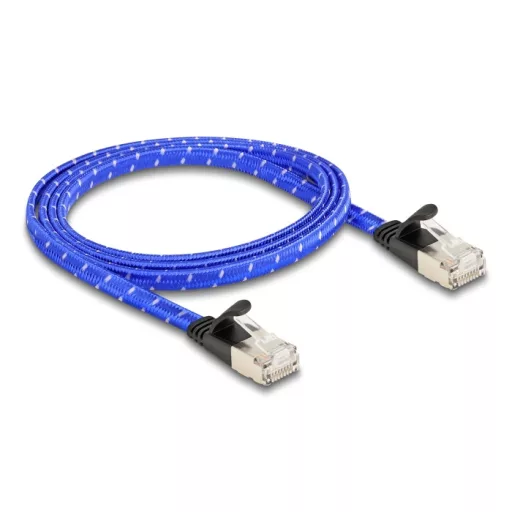 Delock RJ45 lapos hálózati kábel fonott borítással Cat.6A U/FTP 1 m, kék (80383)