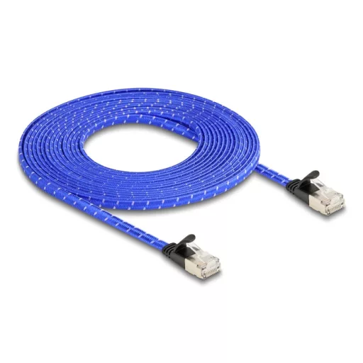 Delock RJ45 lapos hálózati kábel fonott borítással Cat.6A U/FTP 5 m, kék (80386)