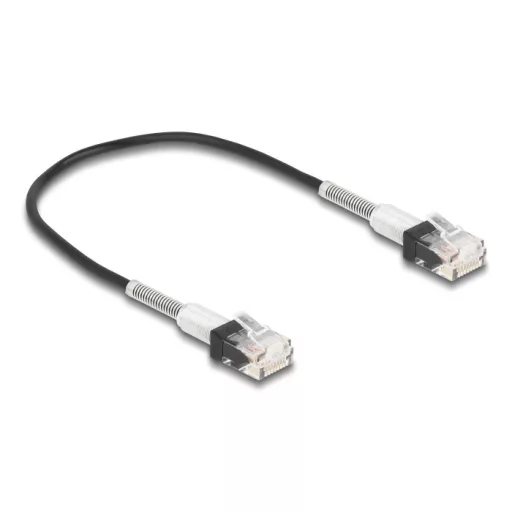 Delock RJ45 hálózati kábel dupla hajlítás védelemmel Cat.6A UTP Slim 0,3 m, fekete (80387)
