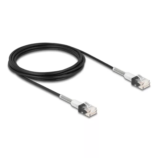 Delock RJ45 hálózati kábel dupla hajlítás védelemmel Cat.6A UTP Slim 3 m, fekete (80391)