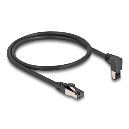 Delock RJ45 hálózati kábel Cat.8.1 S/FTP 90  fokban felfelé hajló / egyenes 0,5 m fekete (80393)