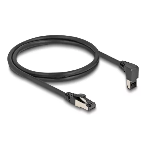 Delock RJ45 hálózati kábel Cat.8.1 S/FTP 90  fokban felfelé hajló / egyenes 1 m fekete (80394)