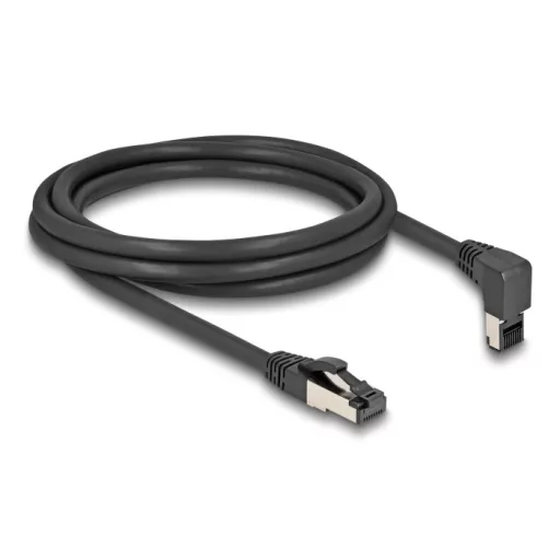 Delock RJ45 hálózati kábel Cat.8.1 S/FTP 90  fokban felfelé hajló / egyenes 2 m fekete (80395)