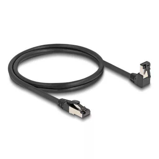Delock RJ45 hálózati kábel Cat.8.1 S/FTP 90  fokban lefelé hajló / egyenes 1 m fekete (80400)