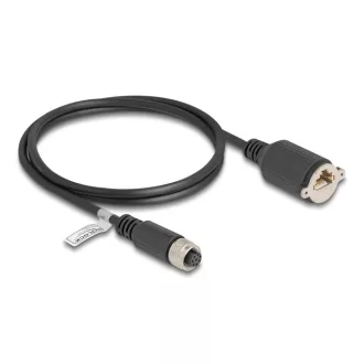   Delock M12 kábel A-kódú 8 tűs anya - RJ45 anya Cat.5e FTP installálásához 1 m, fekete (80433)