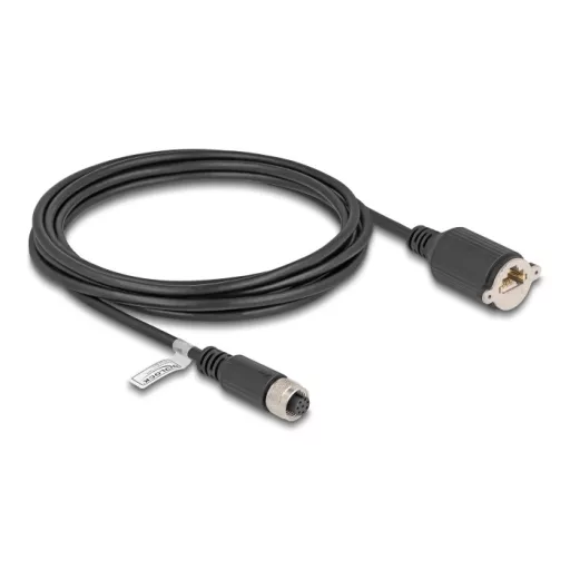 Delock M12 kábel A-kódú 8 tűs anya - RJ45 anya Cat.5e FTP installálásához 3 m, fekete (80438)
