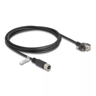   Delock M12 kábel D-kódú 4 tűs anya - RJ45 apa csavarokkal Cat.5e FTP 2 m hosszú fekete (80445)