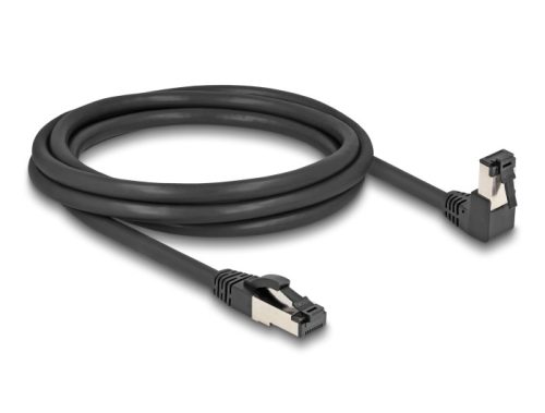 Delock RJ45 hálózati kábel Cat.8.1 S/FTP 90  fokban lefelé hajló / egyenes 2 m fekete