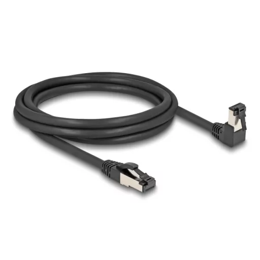 Delock RJ45 hálózati kábel Cat.8.1 S/FTP 90  fokban lefelé hajló / egyenes 2 m fekete (80446)