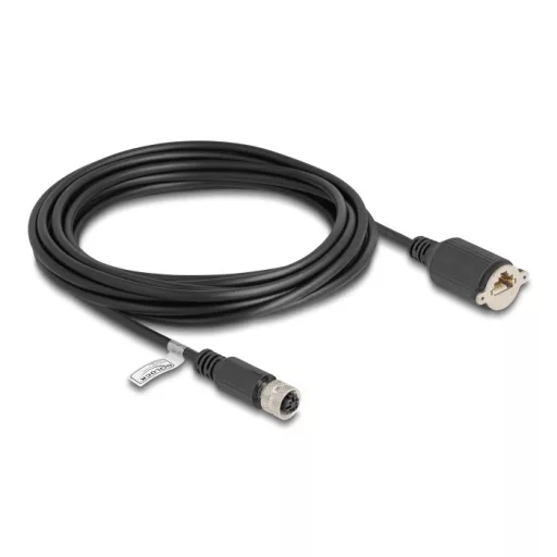 Delock M12 kábel D-kódú 4 tűs anya - RJ45 anya Cat.5e FTP installálásához 5 m, fekete (80455)