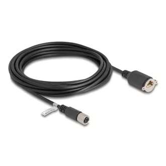   Delock M12 kábel X-kódú 8 tűs anya - RJ45 anya Cat.6A S/FTP installálásához 5 m, fekete (80463)