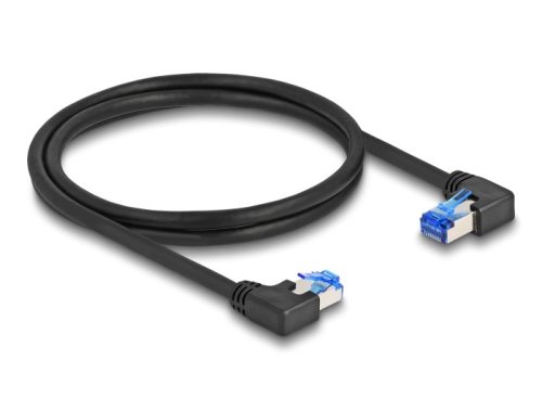 Delock RJ45 hálózati kábel Cat.6A S/FTP jobb / bal, hajlított, 1 m, fekete színű