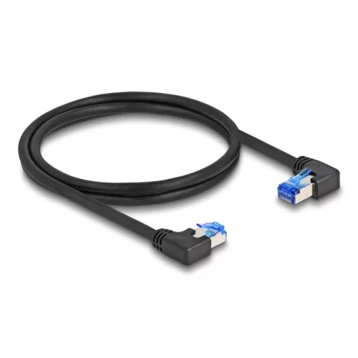 Delock RJ45 hálózati kábel Cat.6A S/FTP jobb / bal, hajlított, 1 m, fekete színű (80464)