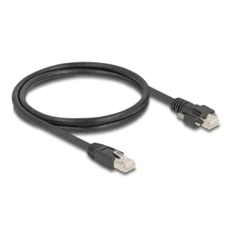   Delock Kábel RJ45 apa - RJ45 apa csavarokkal 20 mm GigE kamerához Cat.6A S/FTP 1 m fekete (80477)